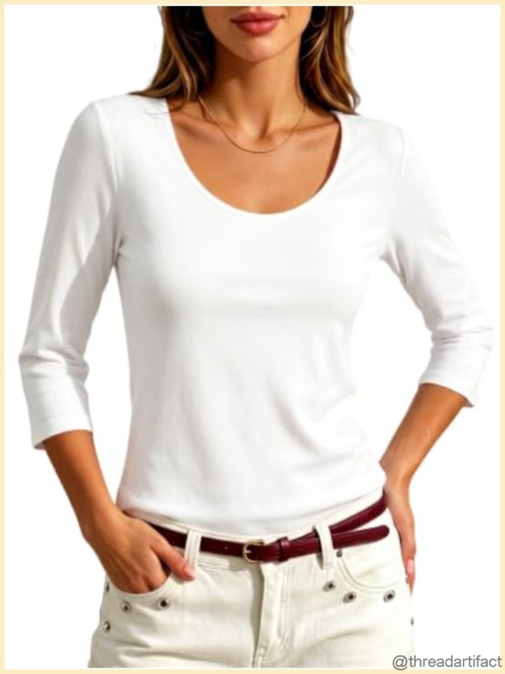 Women's 3/4 Sleeve Scoop Neck Cotton Slim Fit Basic T-Shirt